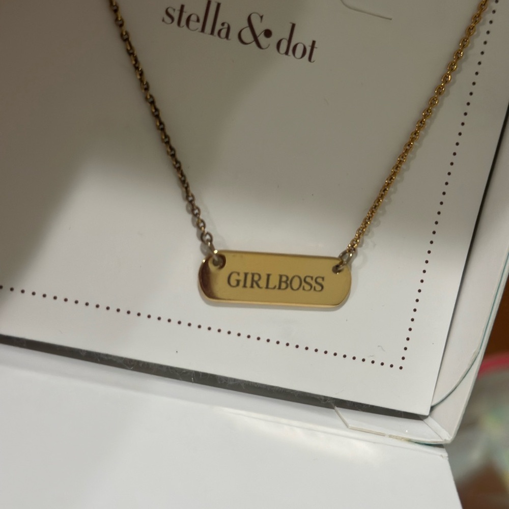 Stella & Dot Gold 'Girlboss' Necklace Engraved
